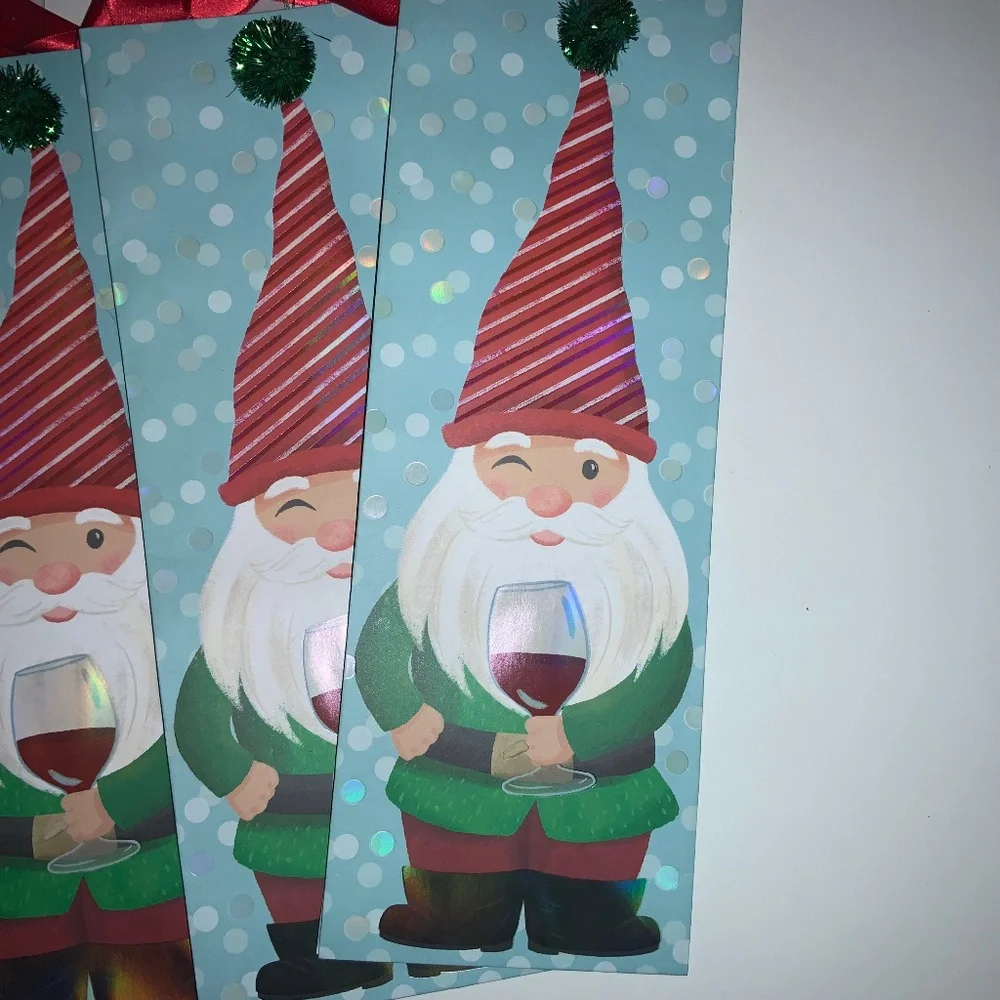 Papyrus 3 Christmas gnome wine bags ribbon handles New